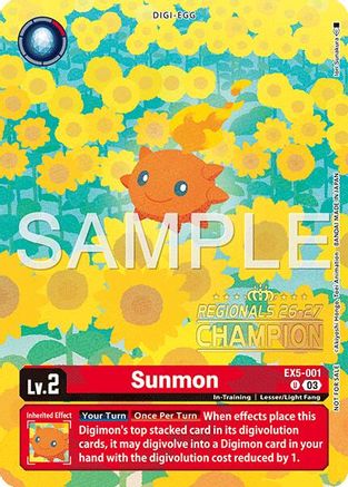 Image of Sunmon (Regionals 26-27 Season 1 Champion) (EX5-001) - Animal Colosseum Foil