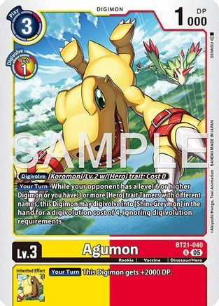 Image of Agumon - BT21-040 (Reprint) (BT21-040) - Advanced Booster Digimon Generation Foil