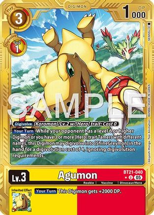 Image of Agumon - BT21-040 (Gold Border) (BT21-040) - Advanced Booster Digimon Generation Foil
