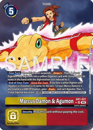 Image of Marcus Damon & Agumon (Alternate Art) (AD1-021) - Advanced Booster Digimon Generation Foil