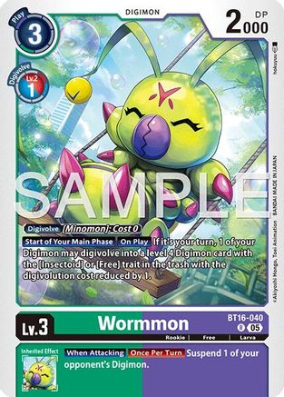 Image of Wormmon - BT16-040 (Reprint) (BT16-040) - Advanced Booster Digimon Generation Foil