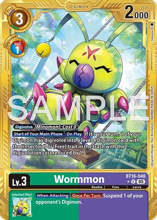 Image of Wormmon - BT16-040 (Gold Border) (BT16-040) - Advanced Booster Digimon Generation Foil