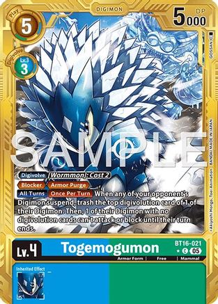 Image of Togemogumon (Gold Border) (BT16-021) - Advanced Booster Digimon Generation Foil