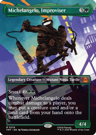 Image of Michelangelo, Improviser (Borderless) (TMT-219) - Teenage Mutant Ninja Turtles Foil