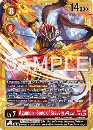 Image of Agumon - Bond of Bravery ACE (Gold Border) (LM-021) - Advanced Booster Digimon Generation Foil