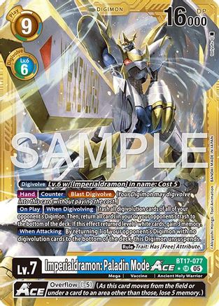 Image of Imperialdramon: Paladin Mode ACE (Gold Border) (BT17-077) - Advanced Booster Digimon Generation Foil