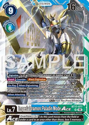 Image of Imperialdramon: Paladin Mode ACE (Reprint) (BT17-077) - Advanced Booster Digimon Generation Foil