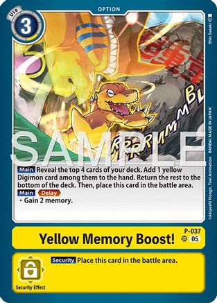 Image of Yellow Memory Boost! (Reprint) (P-037) - Advanced Booster Digimon Generation Foil