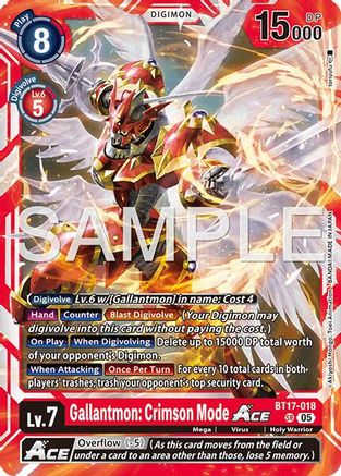 Image of Gallantmon: Crimson Mode ACE (Reprint) (BT17-018) - Advanced Booster Digimon Generation Foil