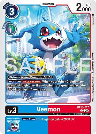 Image of Veemon - BT16-017 (Reprint) (BT16-017) - Advanced Booster Digimon Generation Foil
