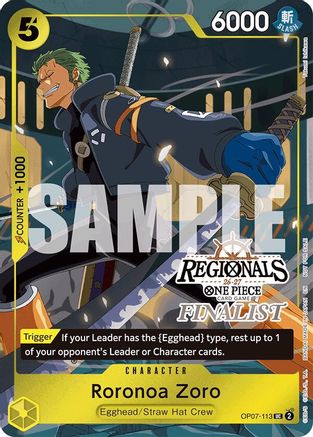 Image of Roronoa Zoro (113) (Regionals Finalist Card Set 26-27) (OP07-113) - One Piece Promotion Cards Foil
