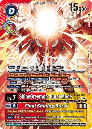 Image of ShineGreymon: Burst Mode // Final Shining Burst (Alternate Art) (BT25-104) - Dual Revolution Foil