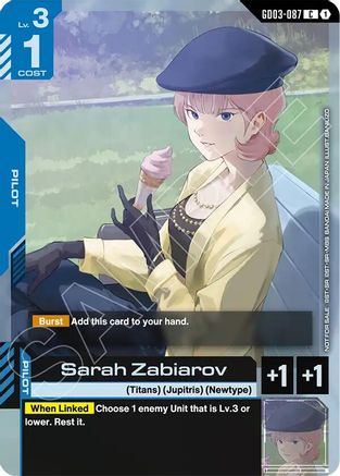 Image of Sarah Zabiarov (Store Tournament Participant Pack 04) (GD03-087) - Gundam Promotional Cards Holofoil