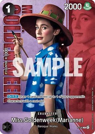 Image of Miss.Goldenweek (Marianne) - P-146 (Premium Card Collection -Live Action Edition Vol.2 Baroque Works-) (P-146) - One Piece Promotion Cards Foil