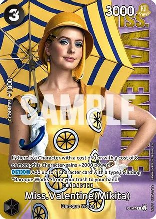 Image of Miss.Valentine (Mikita) - P-147 (Premium Card Collection -Live Action Edition Vol.2 Baroque Works-) (P-147) - One Piece Promotion Cards Foil