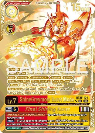 Image of ShineGreymon: Burst Mode // Final Shining Burst (Rare Pull) (BT25-104) - Dual Revolution Foil