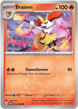 Image of Braixen 012  - Reverse Holofoil ME04 Chaos Rising - Common