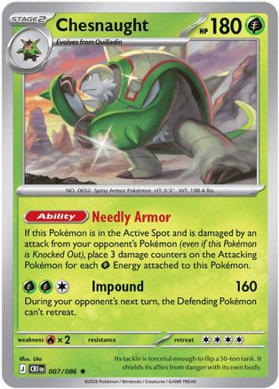 Image of Chesnaught 007  - Reverse Holofoil ME04 Chaos Rising - Rare