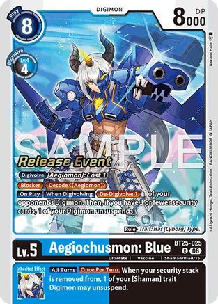 Image of Aegiochusmon: Blue (BT25-025) - Dual Revolution Release Event Cards Foil