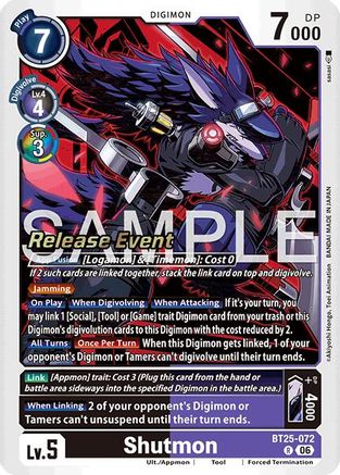 Image of Shutmon (BT25-072) - Dual Revolution Release Event Cards Foil