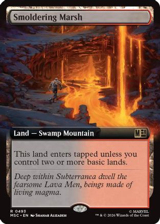 Image of Smoldering Marsh (Extended Art) (MSC-493) - Commander: Marvel Super Heroes Foil