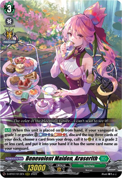 Image of Benevolent Maiden, Araserith (D-BT07/013EN) [Raging Flames Against Emerald Storm]
