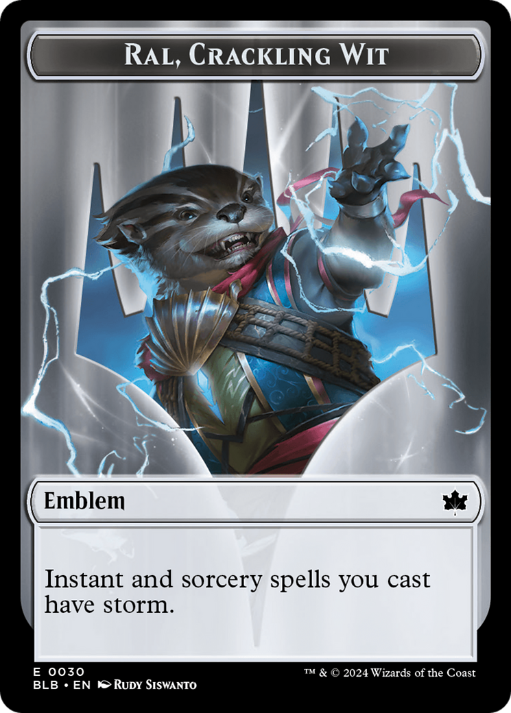 Image of Emblem - Ral, Crackling Wit // Bushy Bodyguard Double-Sided Token [Bloomburrow Tokens]