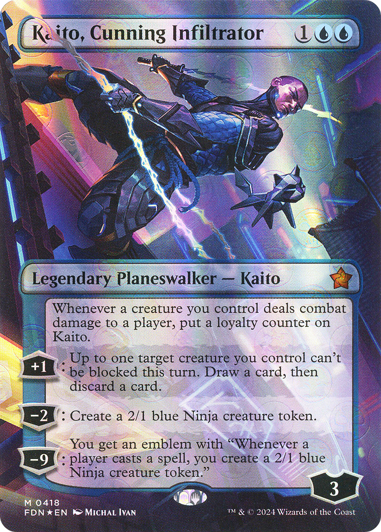 Image of Kaito, Cunning Infiltrator (Borderless) (Mana Foil) [Foundations]