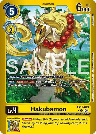 Image of Hakubamon (Limited Foil) (EX12-043) - Digital World Shambala Foil