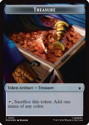 Image of Treasure (027) // Bird (021) Double-Sided Token (Surge Foil) (MSC-27 // 21) - Commander: Marvel Super Heroes Foil