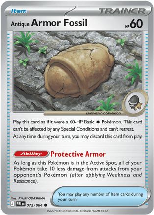 Image of Antique Armor Fossil 072  - Reverse Holofoil ME05 Pitch Black - Common