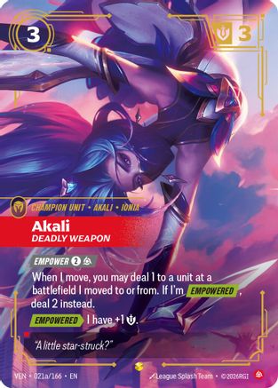 Image of Akali - Deadly Weapon (Alternate Art) (021a/166) - Vendetta Foil