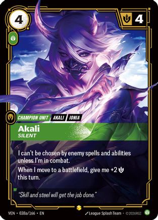 Image of Akali - Silent (Alternate Art) (038a/166) - Vendetta Foil