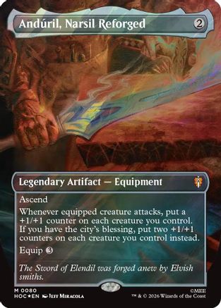 Image of Anduril, Narsil Reforged (Borderless) (Surge Foil) (HOC-080) - The Hobbit: Eternal-Legal Foil