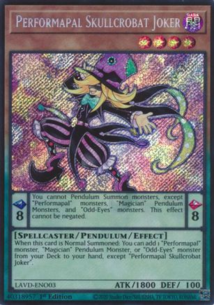 Image of Performapal Skullcrobat Joker (Secret Rare) (LAVD-ENO03) - Legendary Arc-V Decks 1st Edition