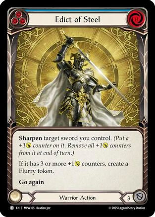 Image of Edict of Steel (Blue) (MPW105) - Mastery Pack Warrior Rainbow Foil