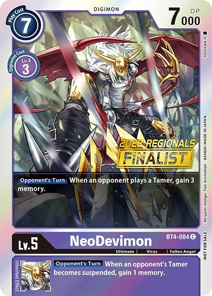 Image of NeoDevimon [BT4-084] (2022 Championship Online Regional) (Online Finalist) [Great Legend Promos]
