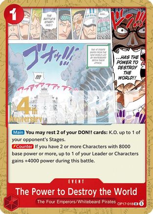 Image of The Power to Destroy the World (OP17-018) - The World's Strongest Warriors Release Event Cards