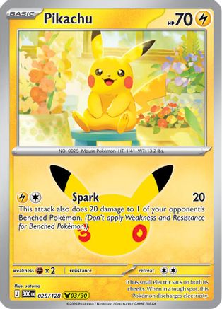 Image of Pikachu 025/128  - Holofoil ME 30th Celebration - None