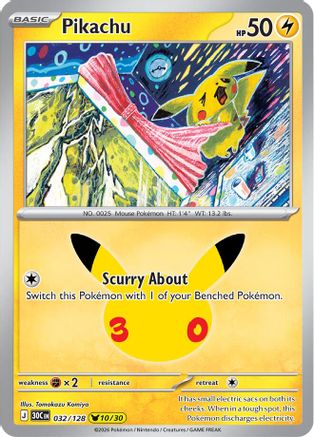 Image of Pikachu 032/128  - Holofoil ME 30th Celebration - None