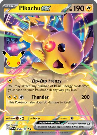 Image of Pikachu ex 054/128  - Holofoil ME 30th Celebration - Double Rare