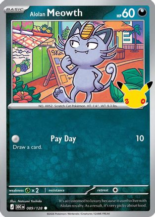 Image of Alolan Meowth 089/128  - Holofoil ME 30th Celebration - Common