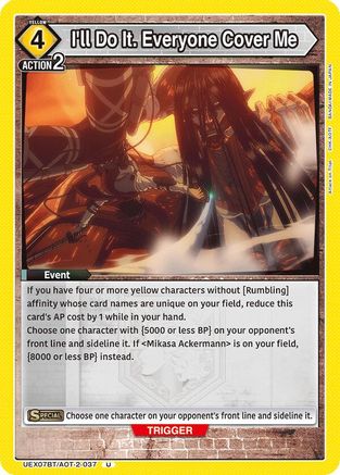 Image of I'll Do It. Everyone Cover Me (UEX07BT/AOT-2-037) - UEX07BT Attack on Titan Vol 2