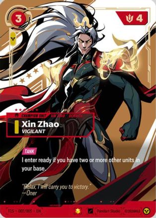 Image of Xin Zhao, Vigilant (T1 Worlds Champion Signature Edition Bundle) (T1S 002/005) - Riftbound Promotional Cards Foil