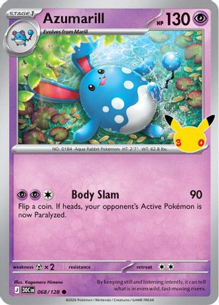 Image of Azumarill 068/128  - Holofoil ME 30th Celebration - Common