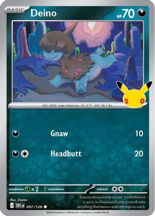 Image of Deino 097/128  - Holofoil ME 30th Celebration - Common