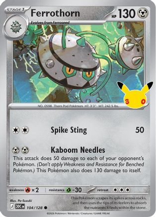 Image of Ferrothorn 104/128  - Holofoil ME 30th Celebration - Common