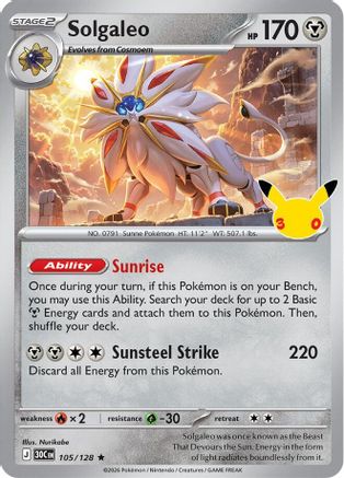 Image of Solgaleo 105/128  - Holofoil ME 30th Celebration - Rare