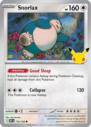 Image of Snorlax 119/128  - Holofoil ME 30th Celebration - Common