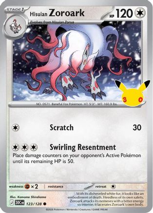 Image of Hisuian Zoroark 123/128  - Holofoil ME 30th Celebration - Common